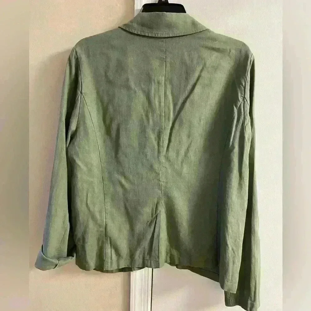 ModCloth‎ Anthropologie blazer olive green linen blend button front Large - Picture 5 of 7
